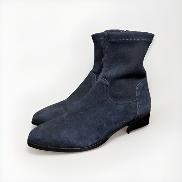 Aquatalia Blue Suede Stretch Ankle Booties Women's Side‎ Zip Boots SIZE 6.5 - Picture 1 of 11